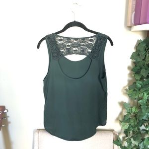Dark Green Sleeveless Top with Crochet Details